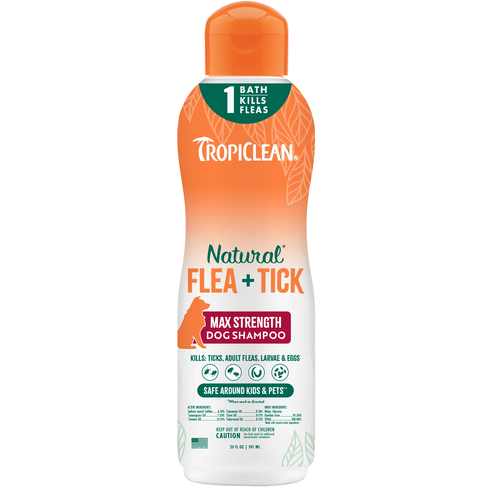 TropiClean Champú Anti Pulgas y Garrapatas Máxima Potencia para Perros — .5 Litros