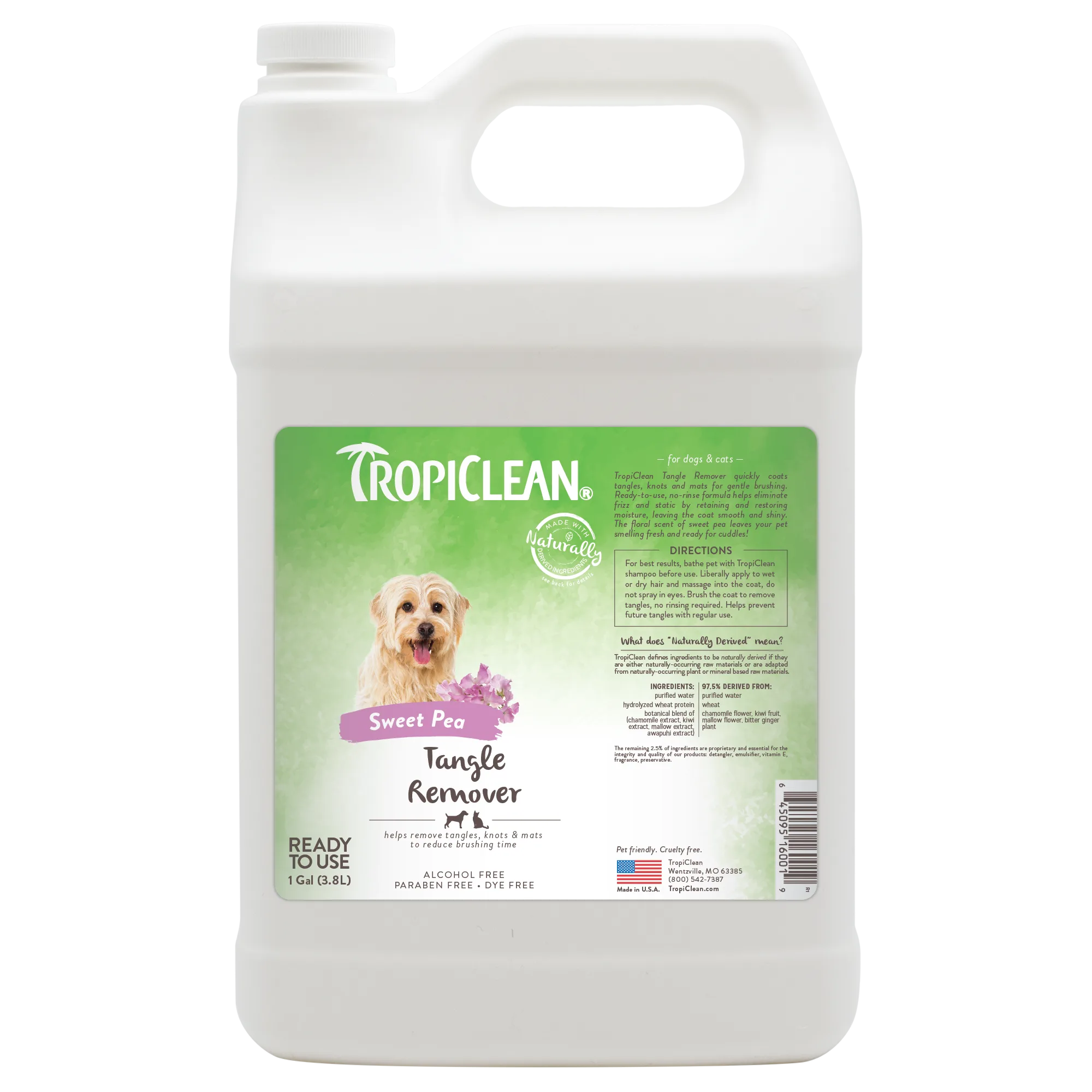 TropiClean Spray Eliminador de Enredos para Mascotas — 3,78 Litros