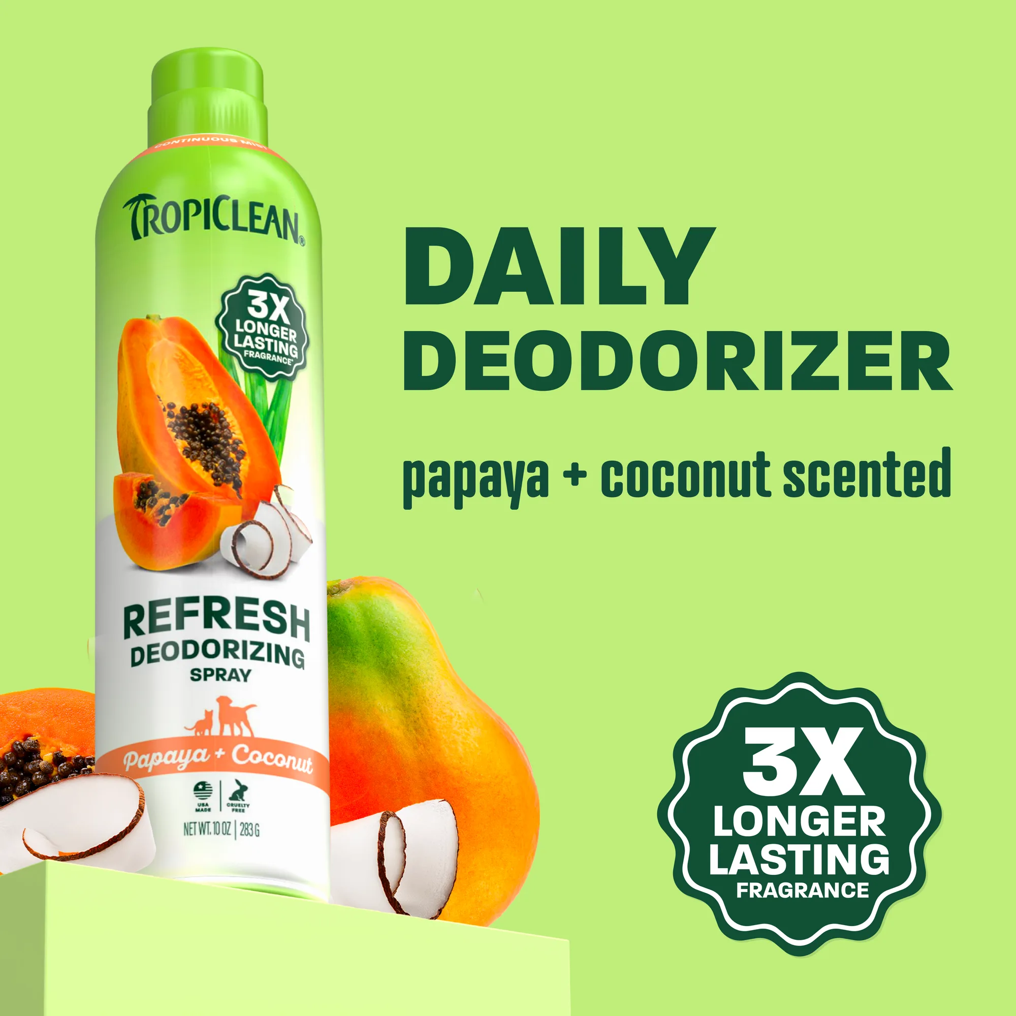 TropiClean Papaya + Coconut Deodorizing Pet Spray, 10oz