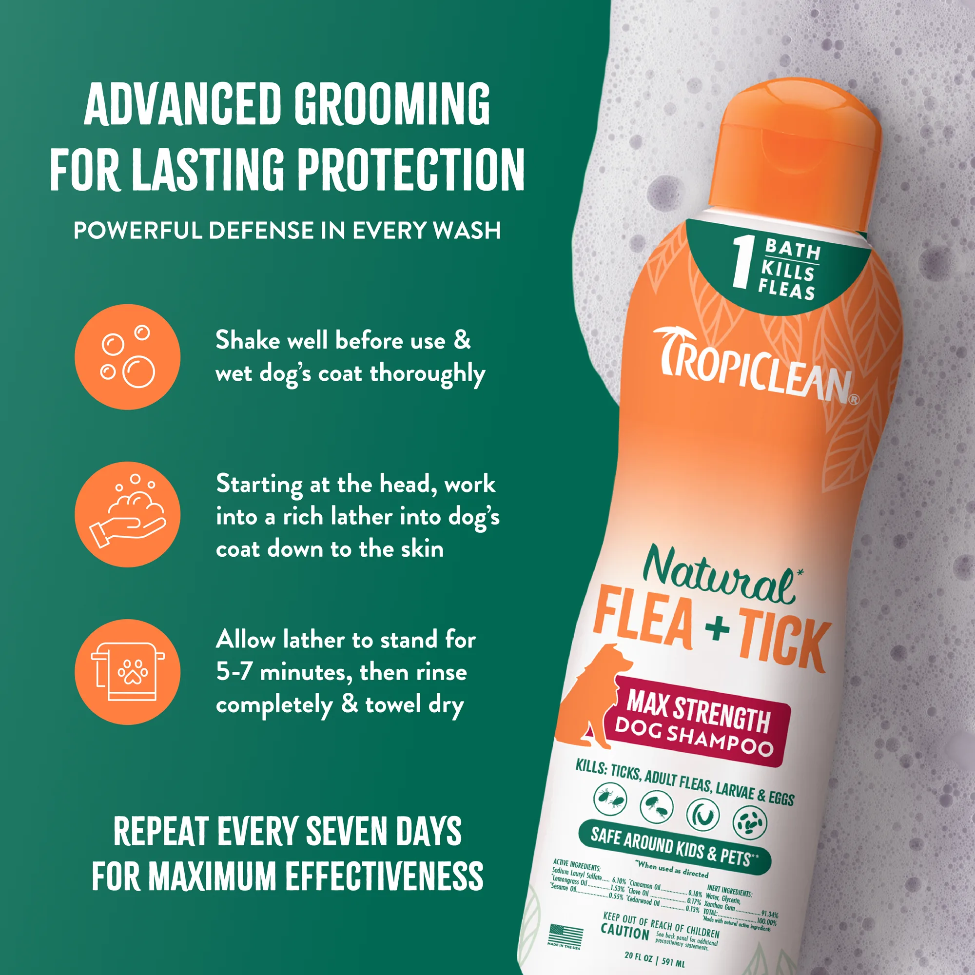 TropiClean Champú Anti Pulgas y Garrapatas Máxima Potencia para Perros — .5 Litros 4