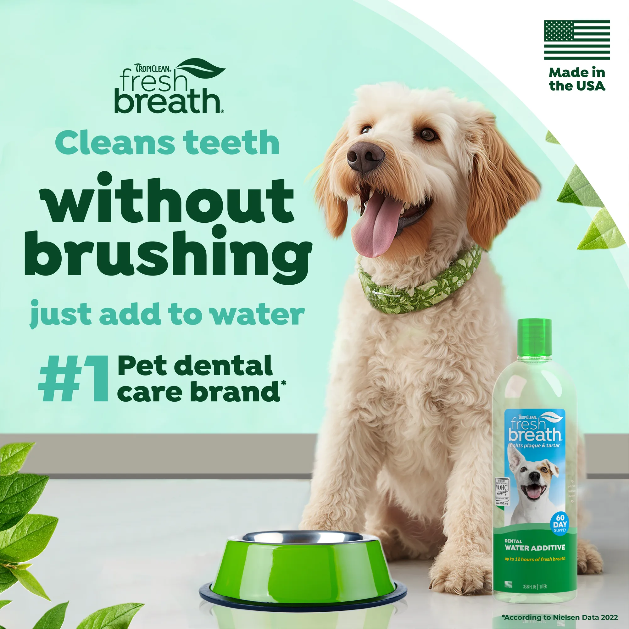 TropiClean Fresh Breath Dental Water Additive for Dogs, 33.8oz 2