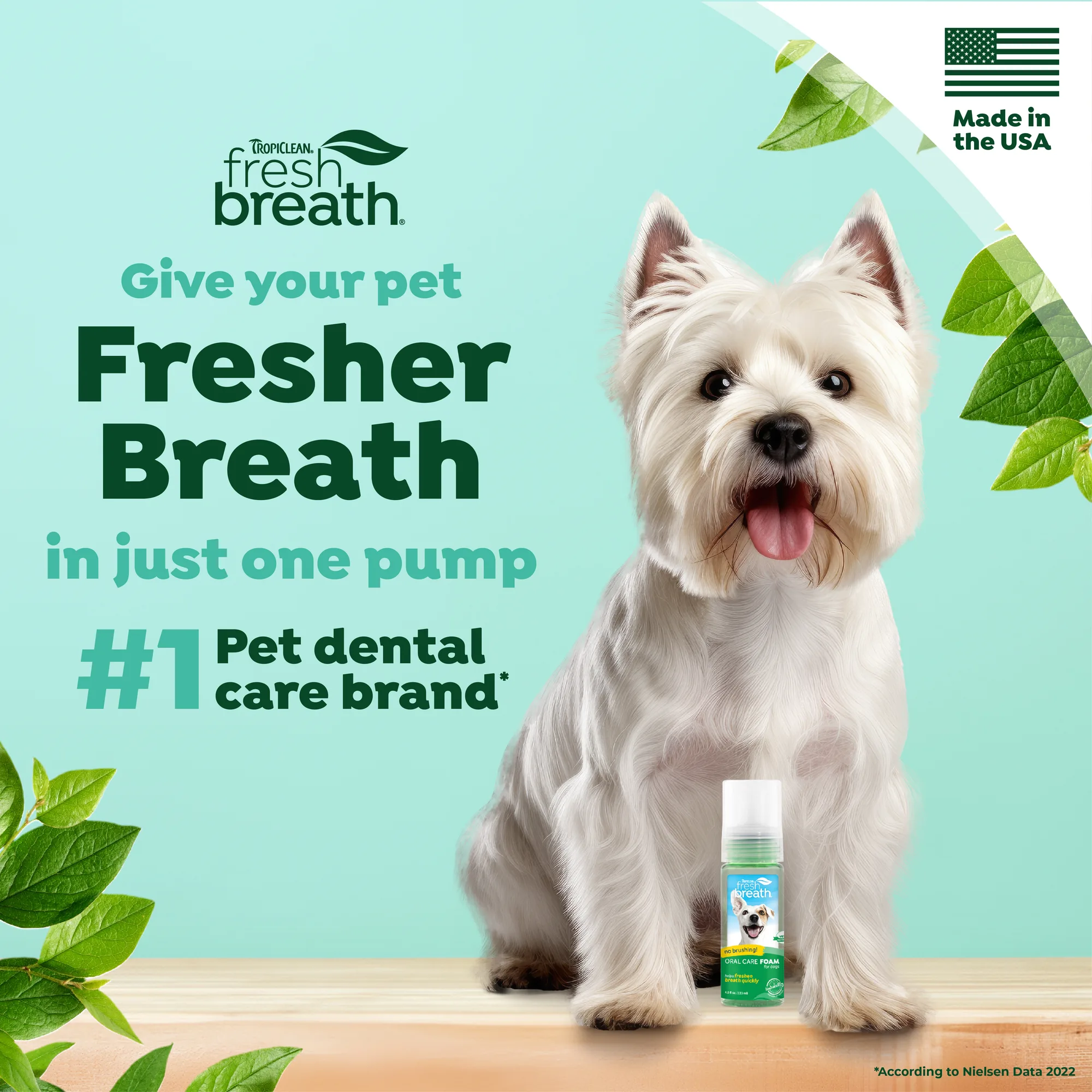 Fresh Breath de TropiClean Espuma de Cuidado Bucal para Mascotas Sabor Menta — 133 ml