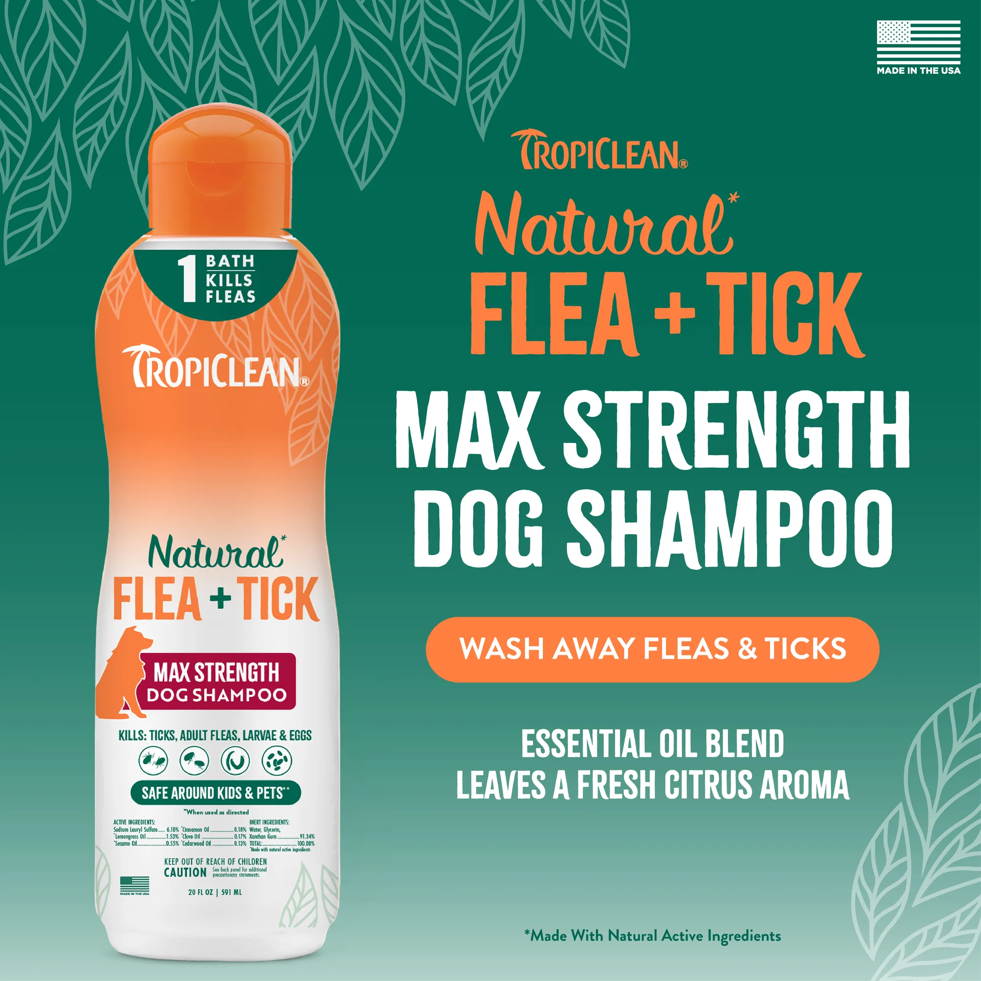TropiClean Champú Anti Pulgas y Garrapatas Máxima Potencia para Perros — .5 Litros