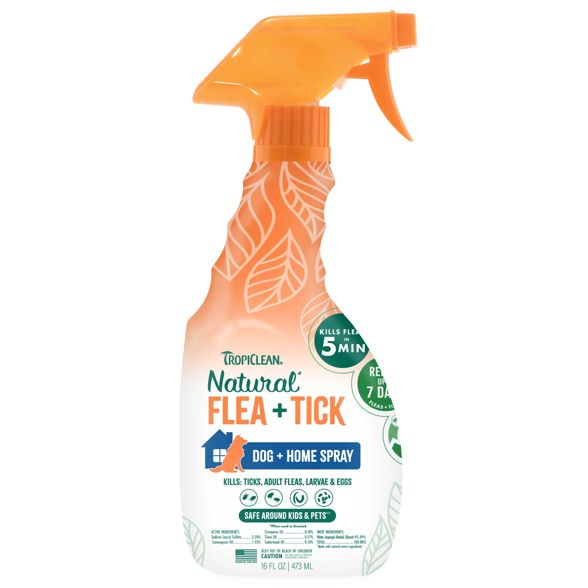 TropiClean Spray Anti Pulgas y Garrapatas para Perros y Camas — Aroma Fresco, 473 ml