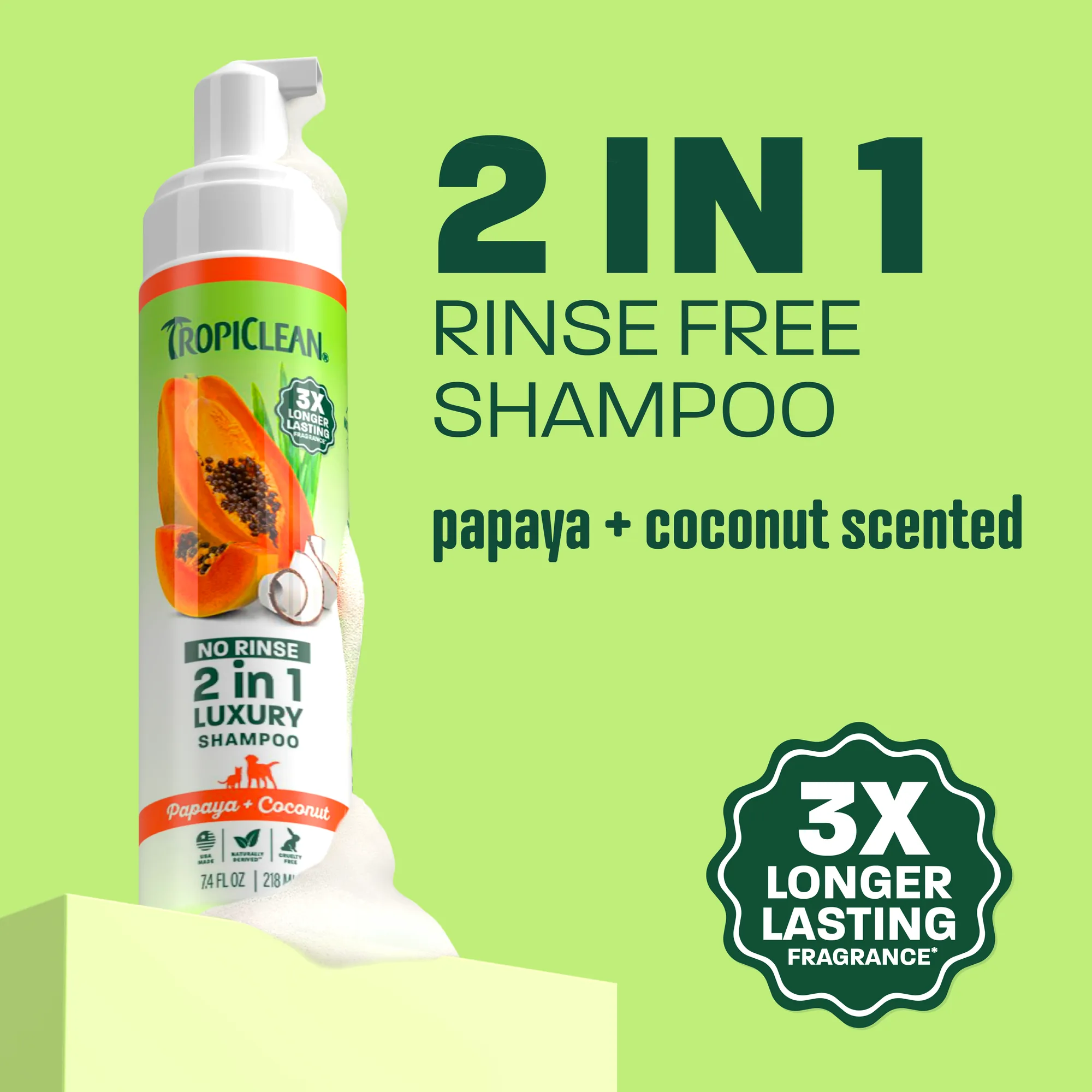 TropiClean Champú Seco Papaya para Mascotas — 218 ml