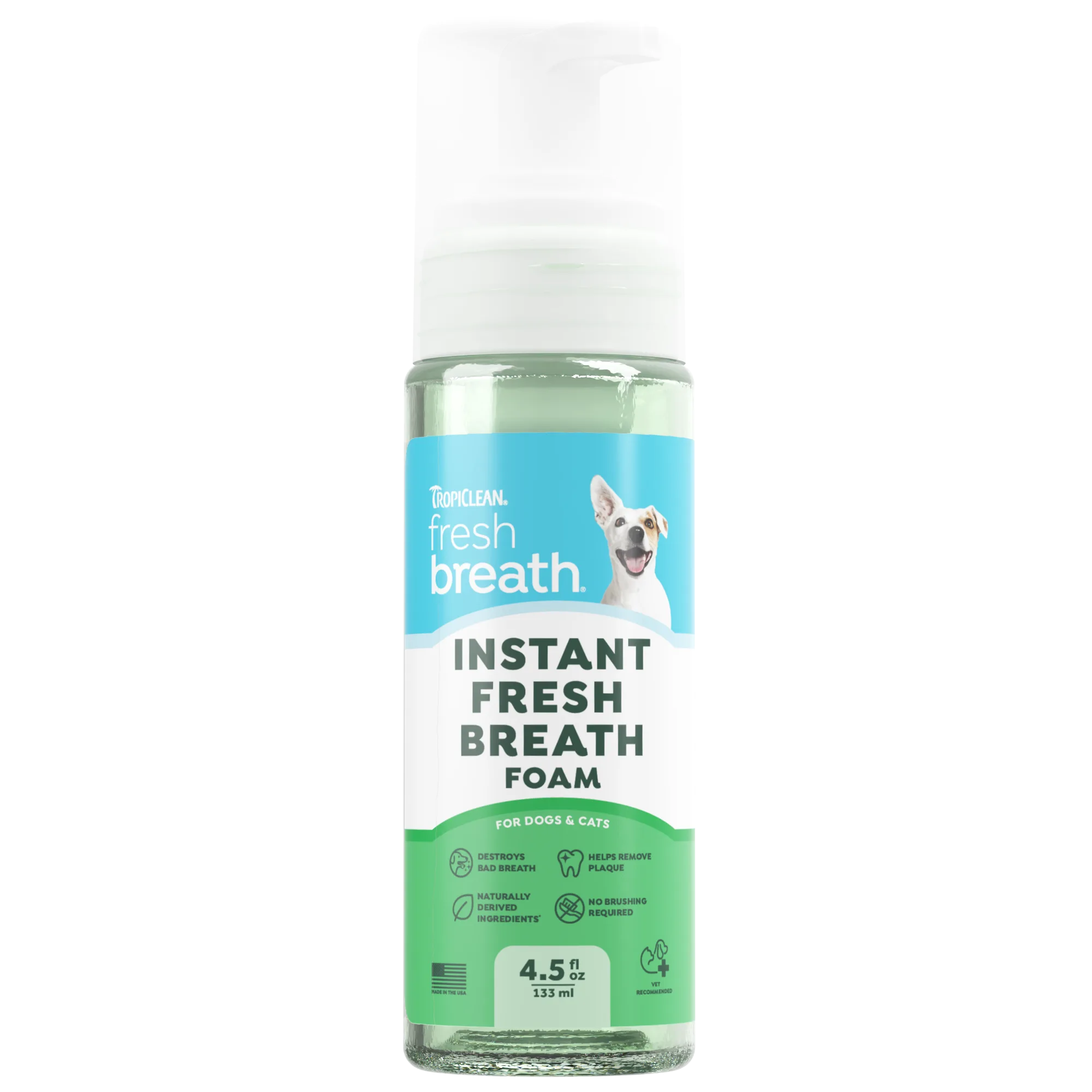 Fresh Breath de TropiClean Espuma de Cuidado Bucal para Mascotas Sabor Menta — 133 ml